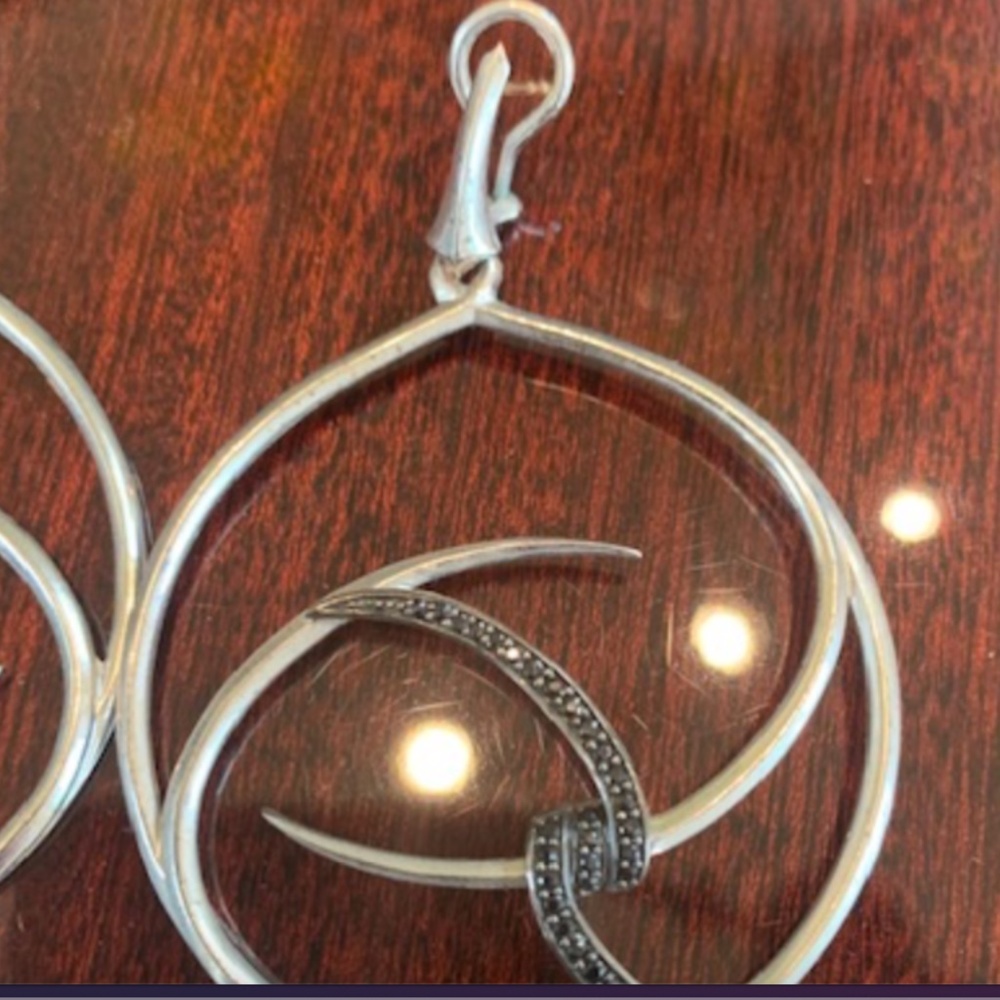 Stephen Webster Forget Me Knot Sterling Silver with Black Sapphire Hoop Earrings